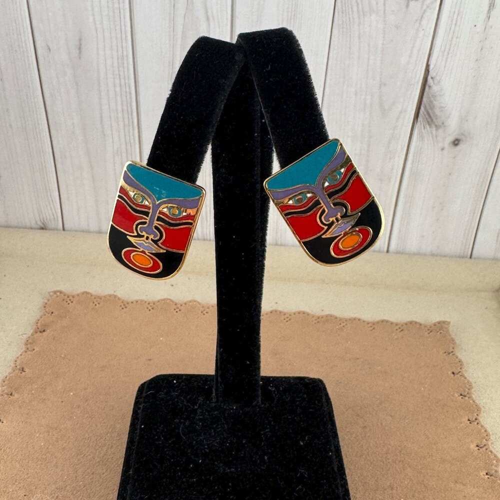 Vintage  Laurel Burch Enameled Earrings are signed MACHADO